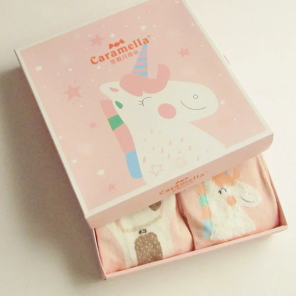 Caramella Boxed Set of 4 Girls Youth Socks Animal Patterns Pink New in Box